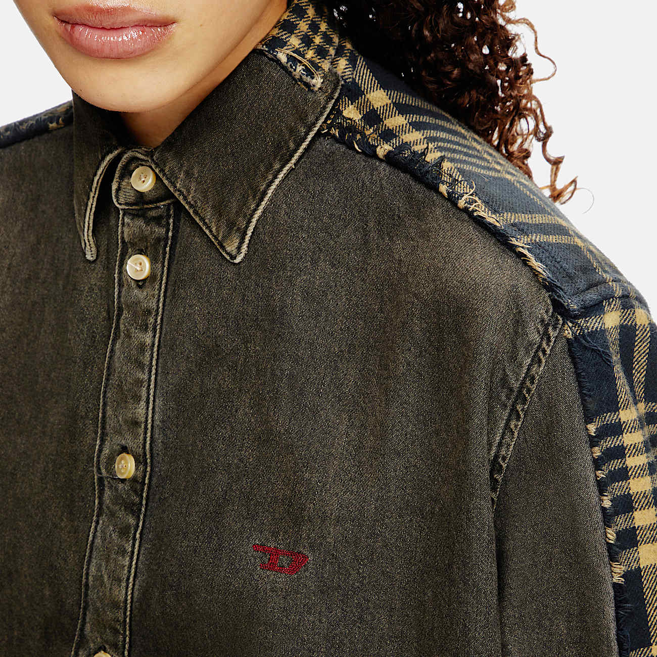 Overdyed denim and check and shirt - 8