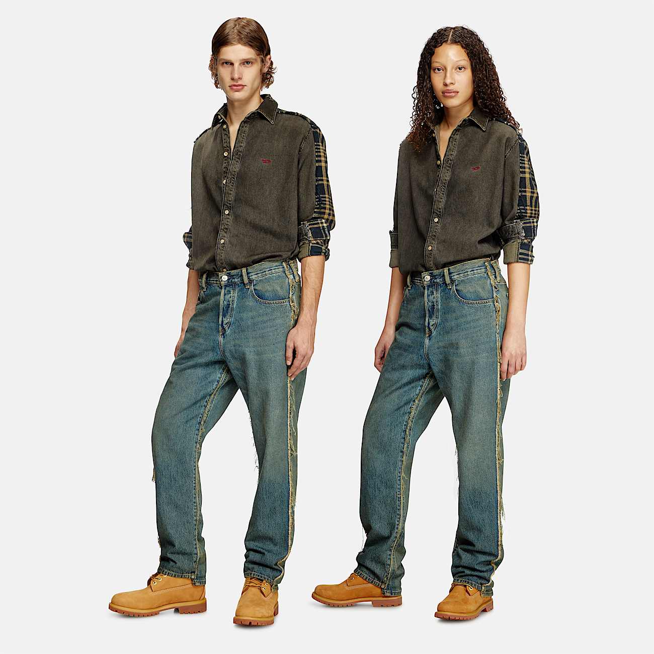 Overdyed denim and check and shirt - 1