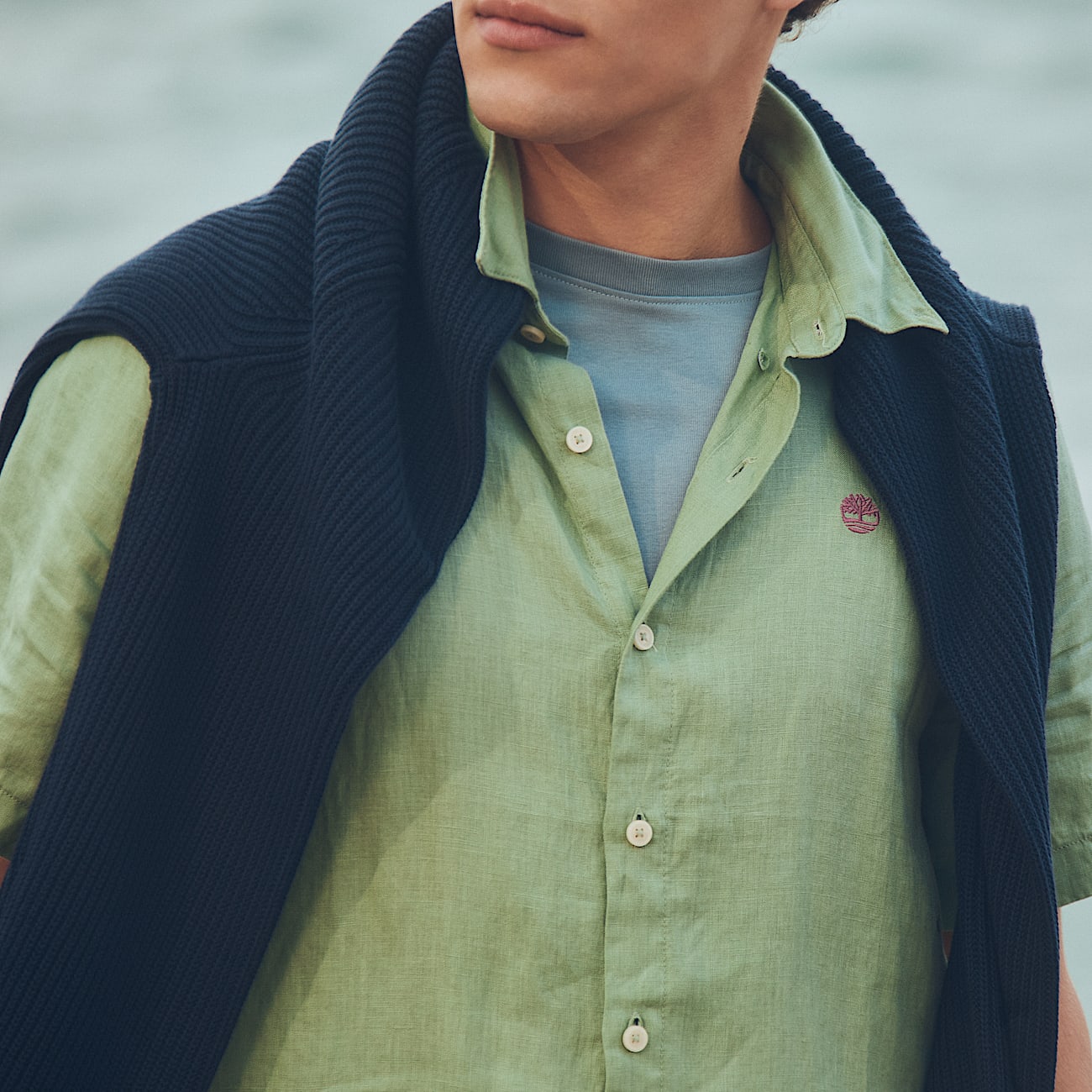 Camicia a Maniche Corte in Lino Mill Brook da Uomo in verde chiaro - 2