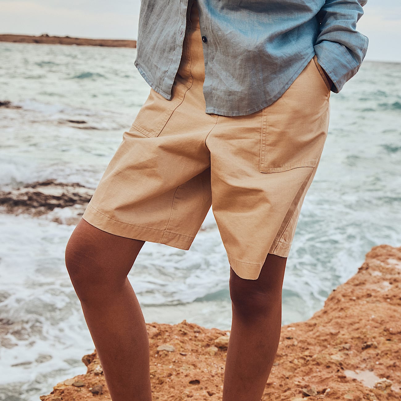 Bermudashorts aus Leinen für Damen in Beige - 2