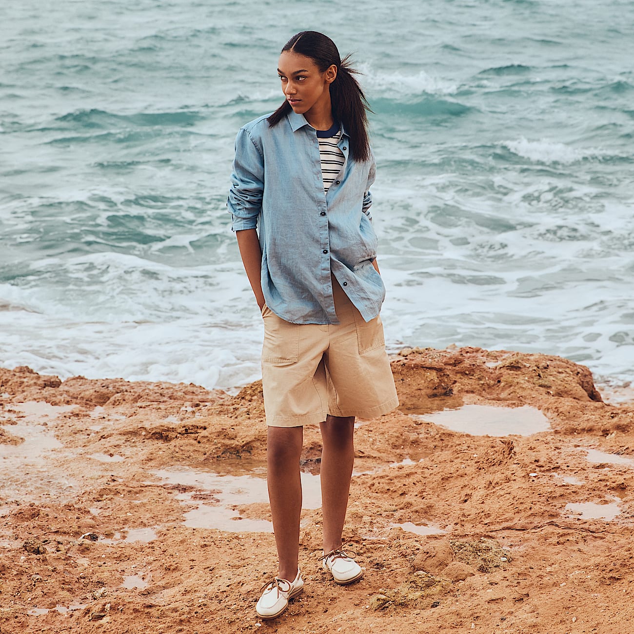 Bermudashorts aus Leinen für Damen in Beige - 4