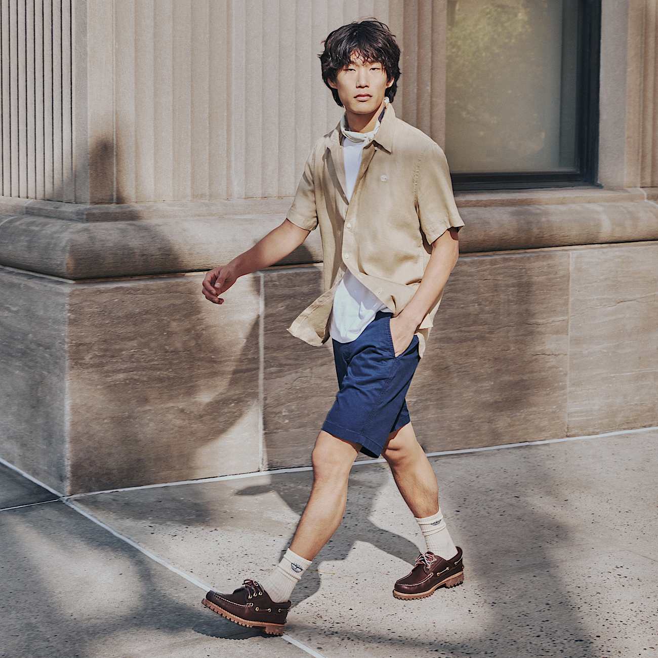 Shorts Utility in Cotone e Lino da Uomo in blu scuro