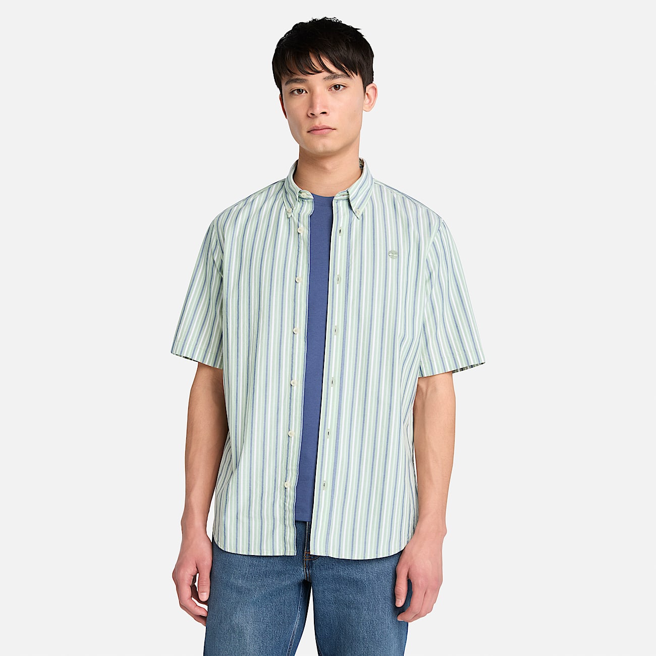 Chemise rayée à manches courtes pour homme en vert - 1