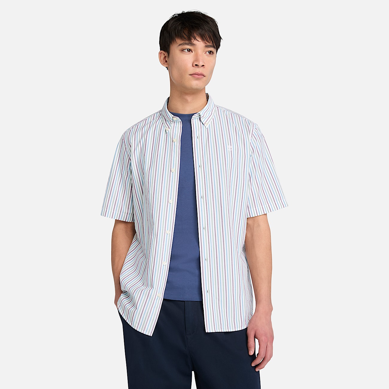 Camicia a Maniche Corte a Righe da Uomo in bianco - 1