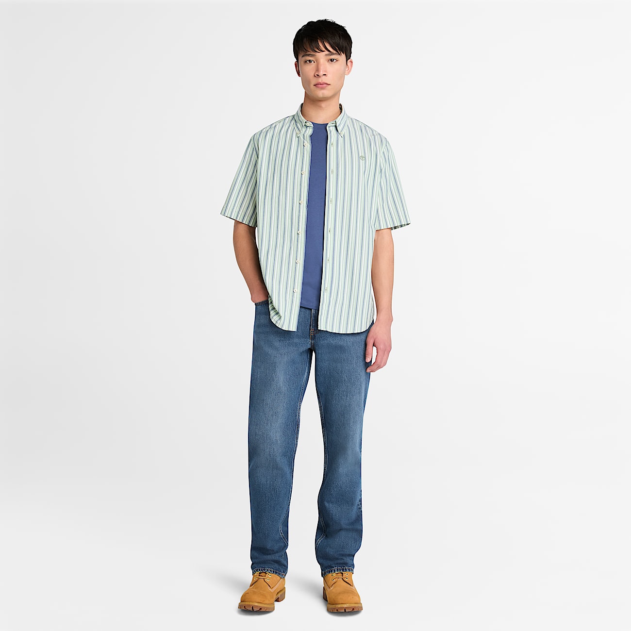 Chemise rayée à manches courtes pour homme en vert - 2