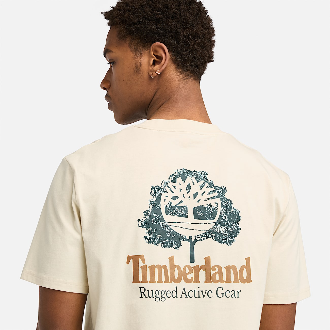 Rugged Active Gear Back Graphic T-shirt for Men in Beige/Dark Green - 1