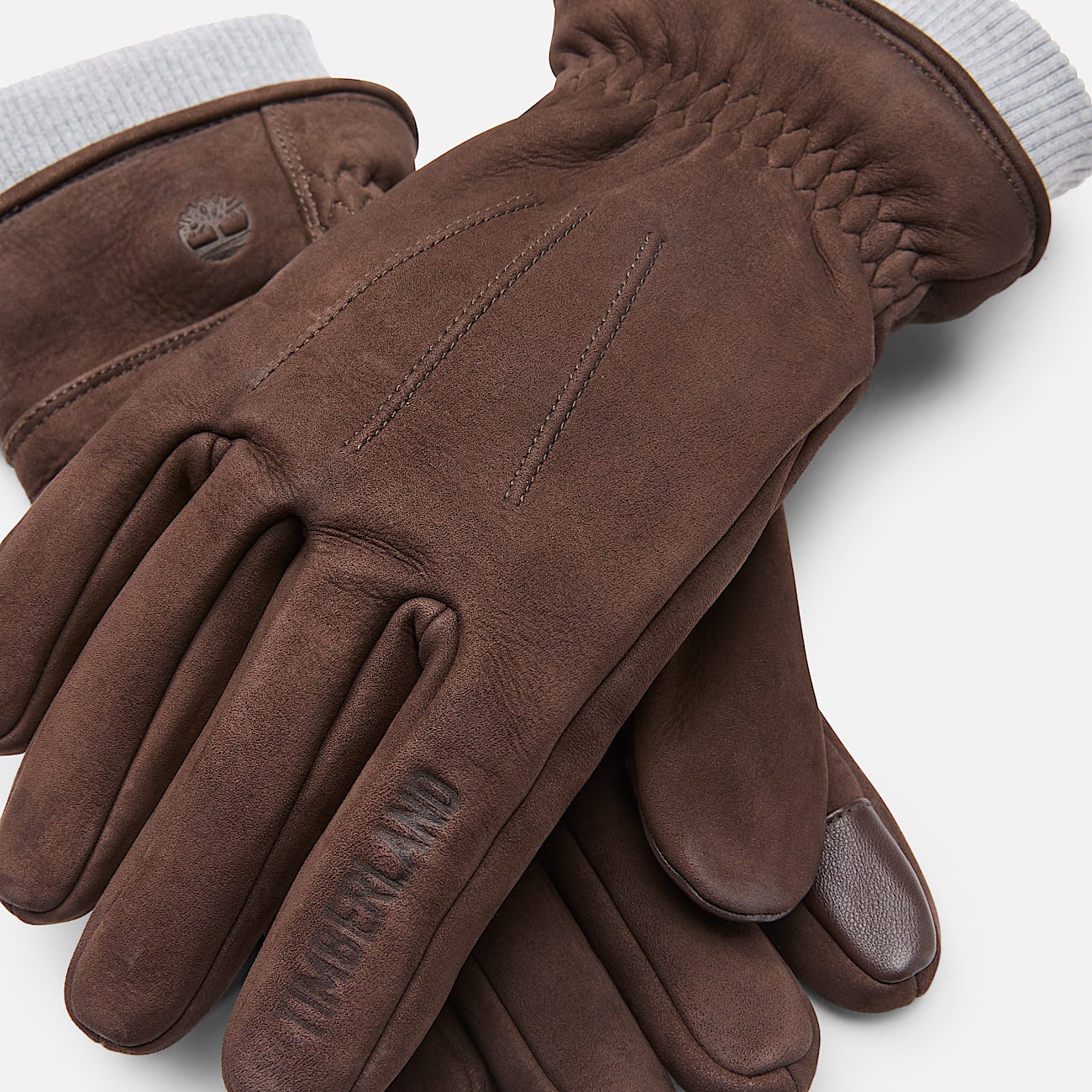 Lederhandschuhe mit Rippstrick in Braun - 2
