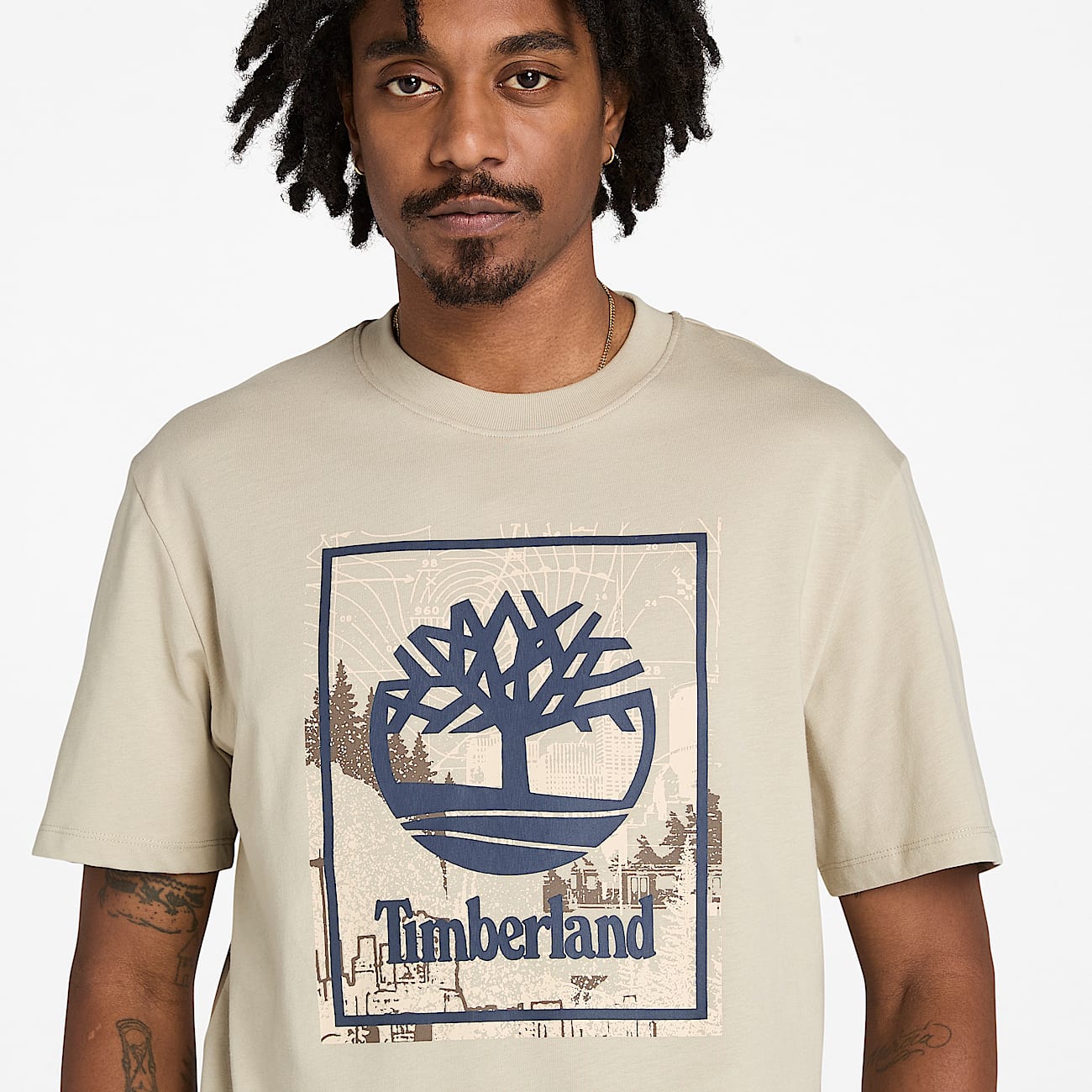 Front Seasonal Stack Logo Graphic T-Shirt for Men in Grey - 3