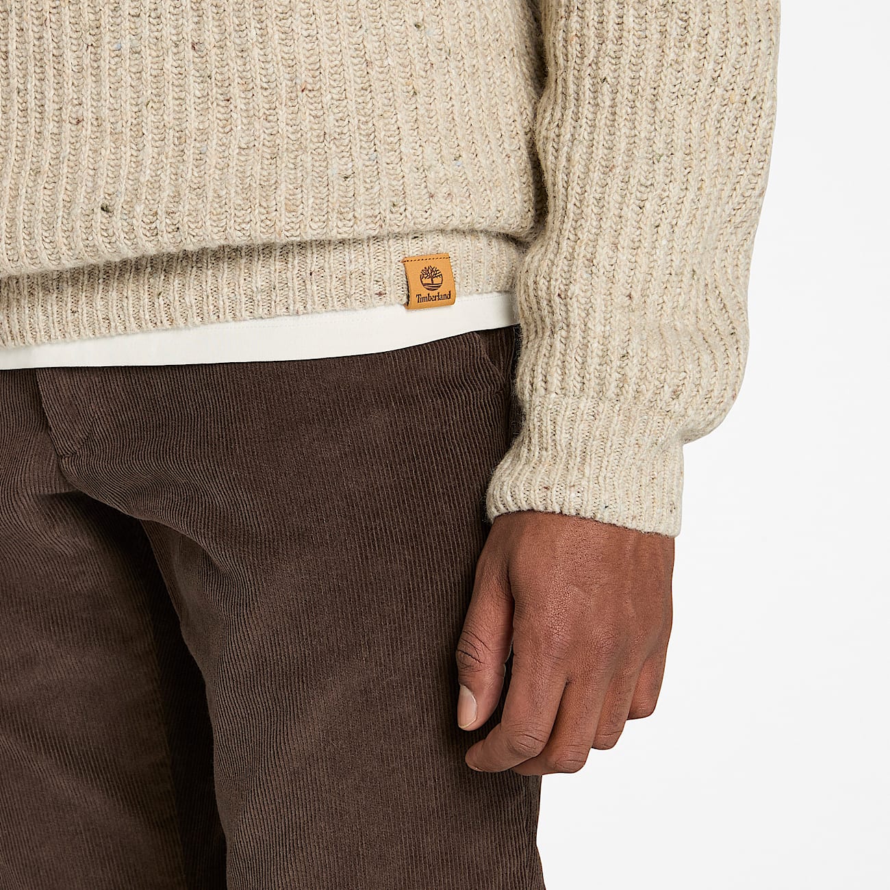Rundhalspullover aus dickem Garn für Herren in Beige - 5