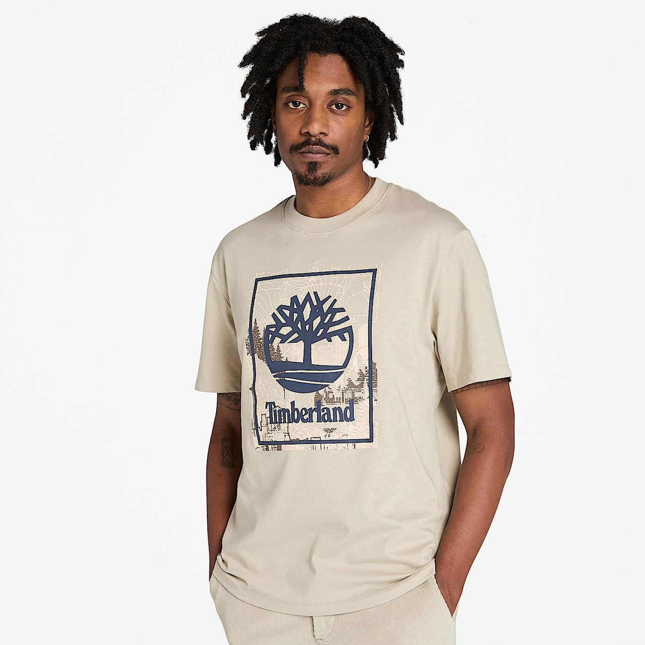 Front Seasonal Stack Logo Graphic T-Shirt for Men in Grey - 1