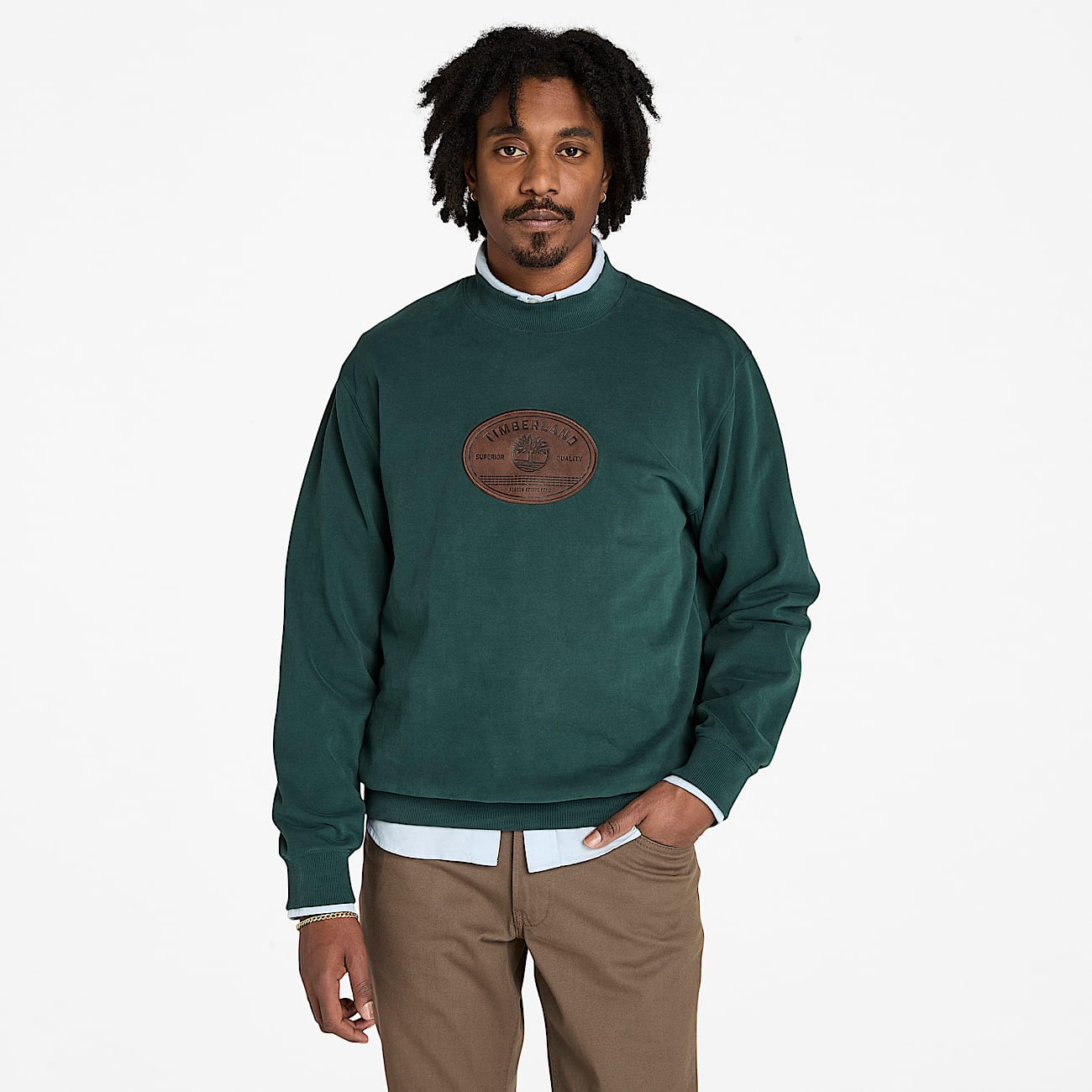 Sweatshirt met leren badge voor heren in donkergroen - 1