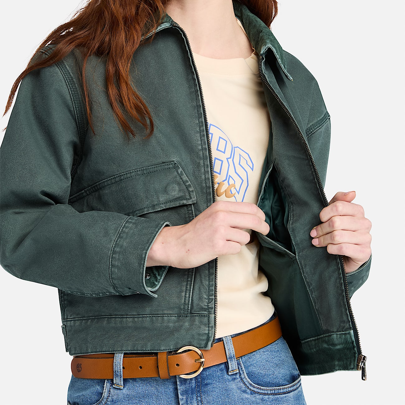 Strafford Washed Canvas Jacket for Women in Dark Green - 3