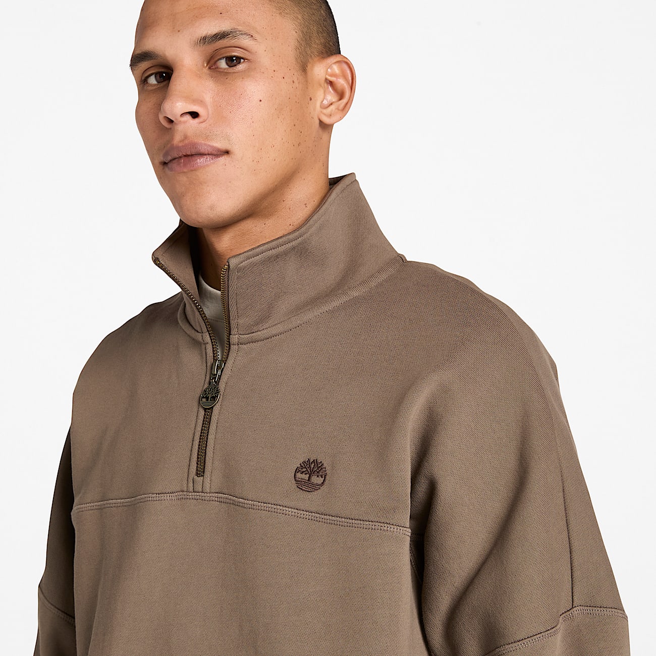 Sweatshirt met kwartrits voor heren in bruin - 3