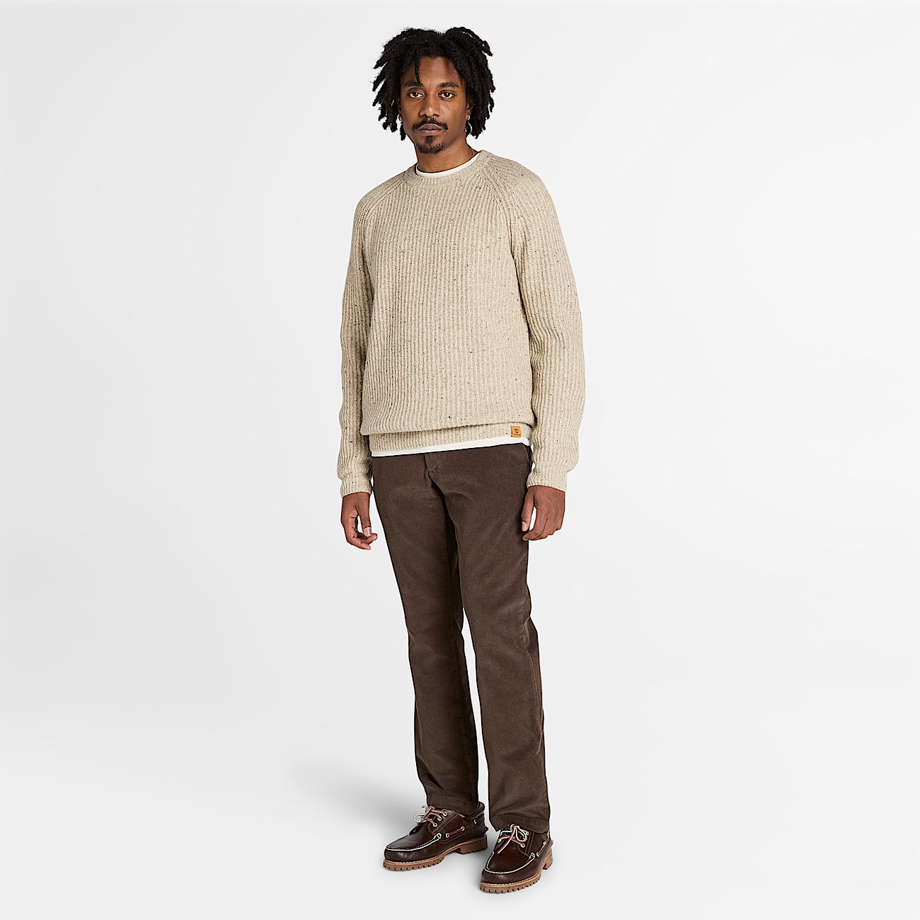 Rundhalspullover aus dickem Garn für Herren in Beige - 4
