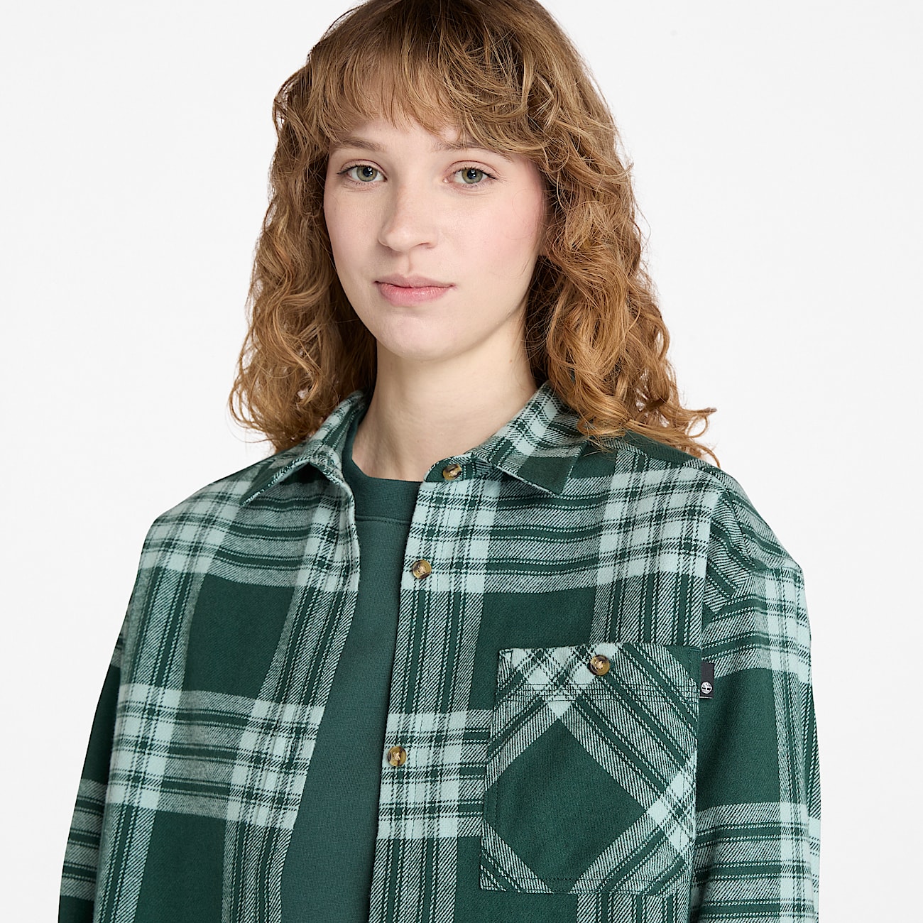 Mittelschweres Flanellhemd mit Tasche für Damen in Dunkelgrün - 3