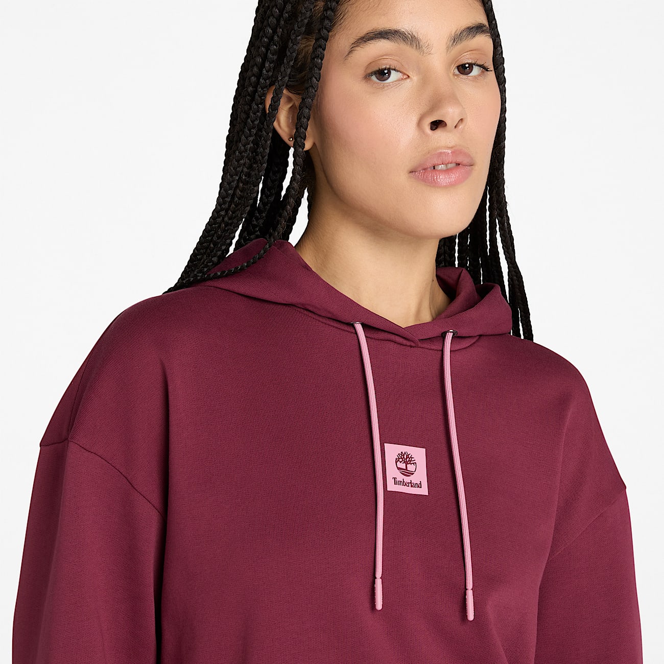 Stack Logo Loopback Hoodie for Women in Burgundy - 3