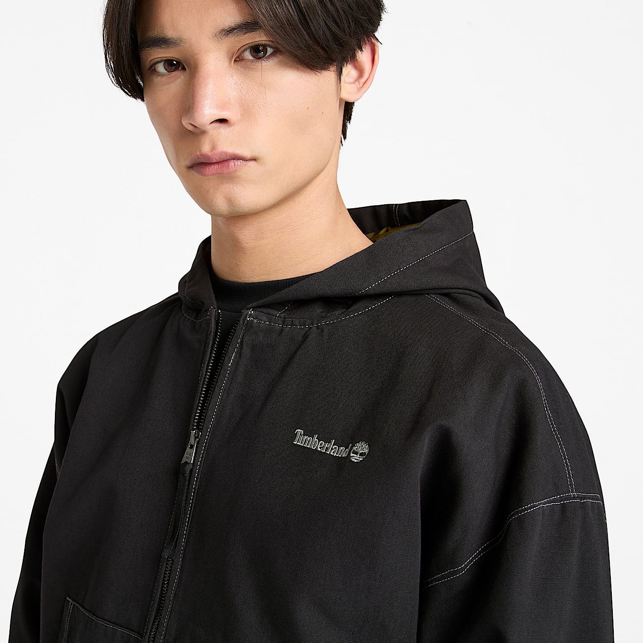All Gender Washed Duck Canvas Hooded Bomber in Black - 4