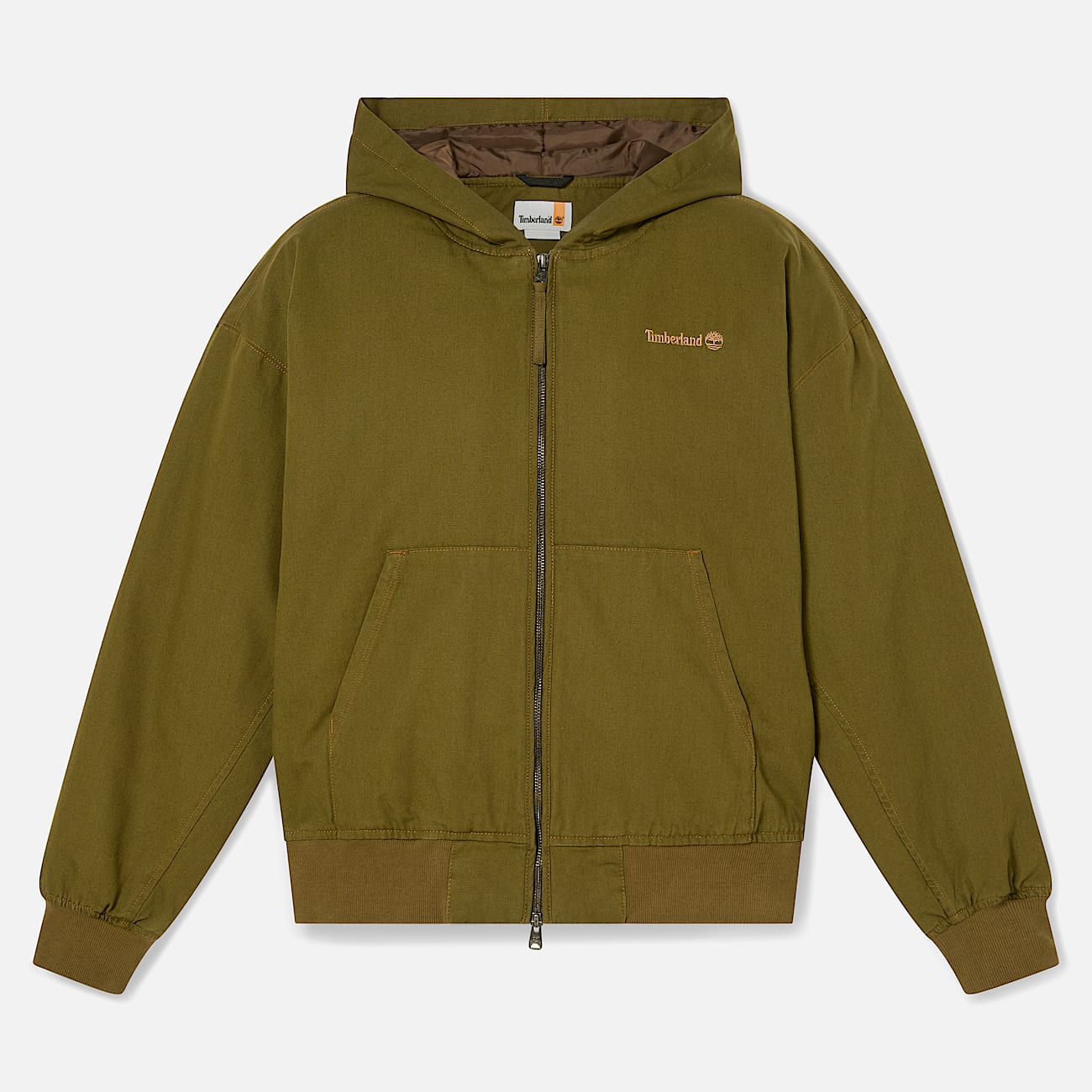 Bomber con Cappuccio in Tela Duck Effetto Lavato All-Gender in verde scuro - 5