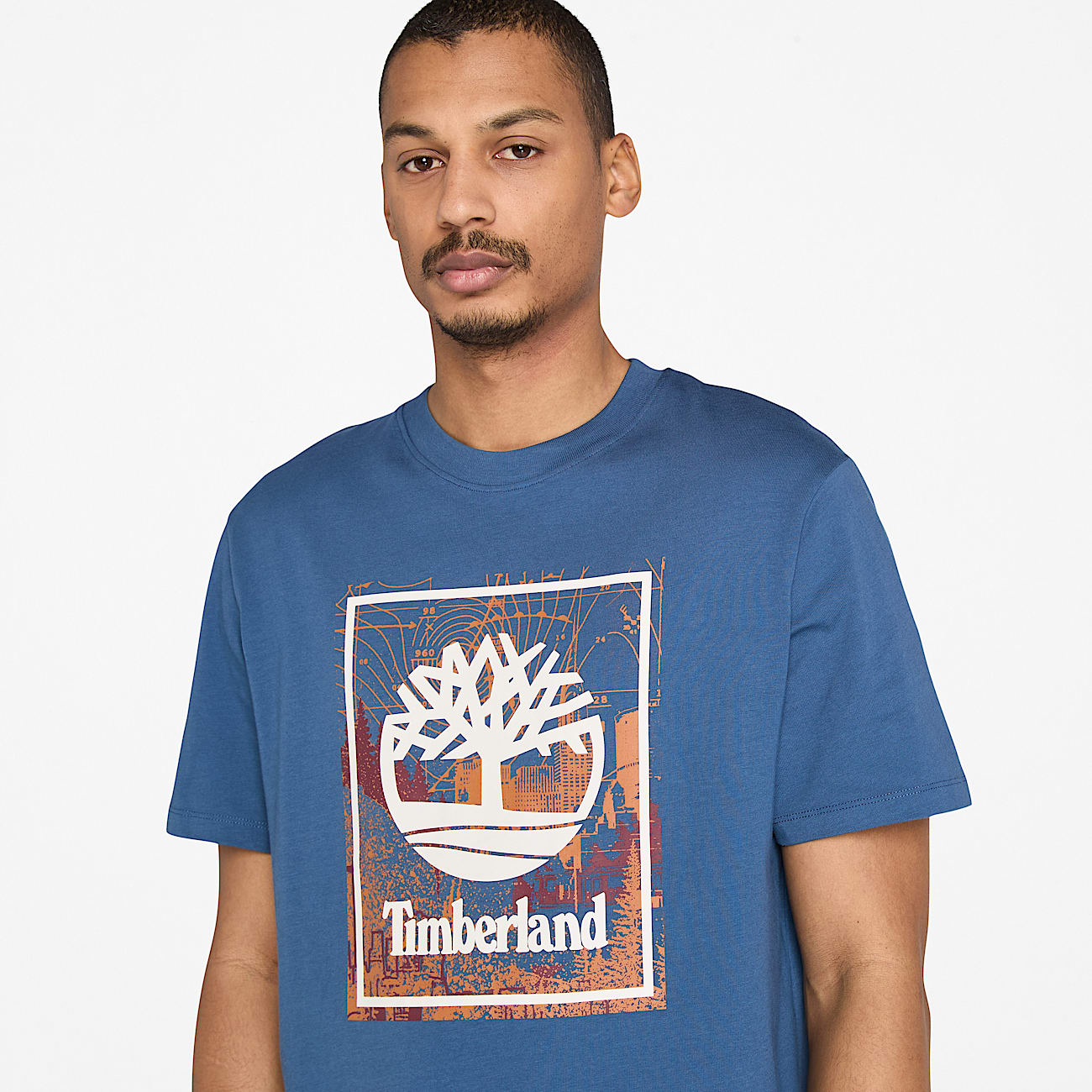 Seizoens-T-shirt met gelaagde logoprint op de voorkant voor heren in donkerblauw - 3