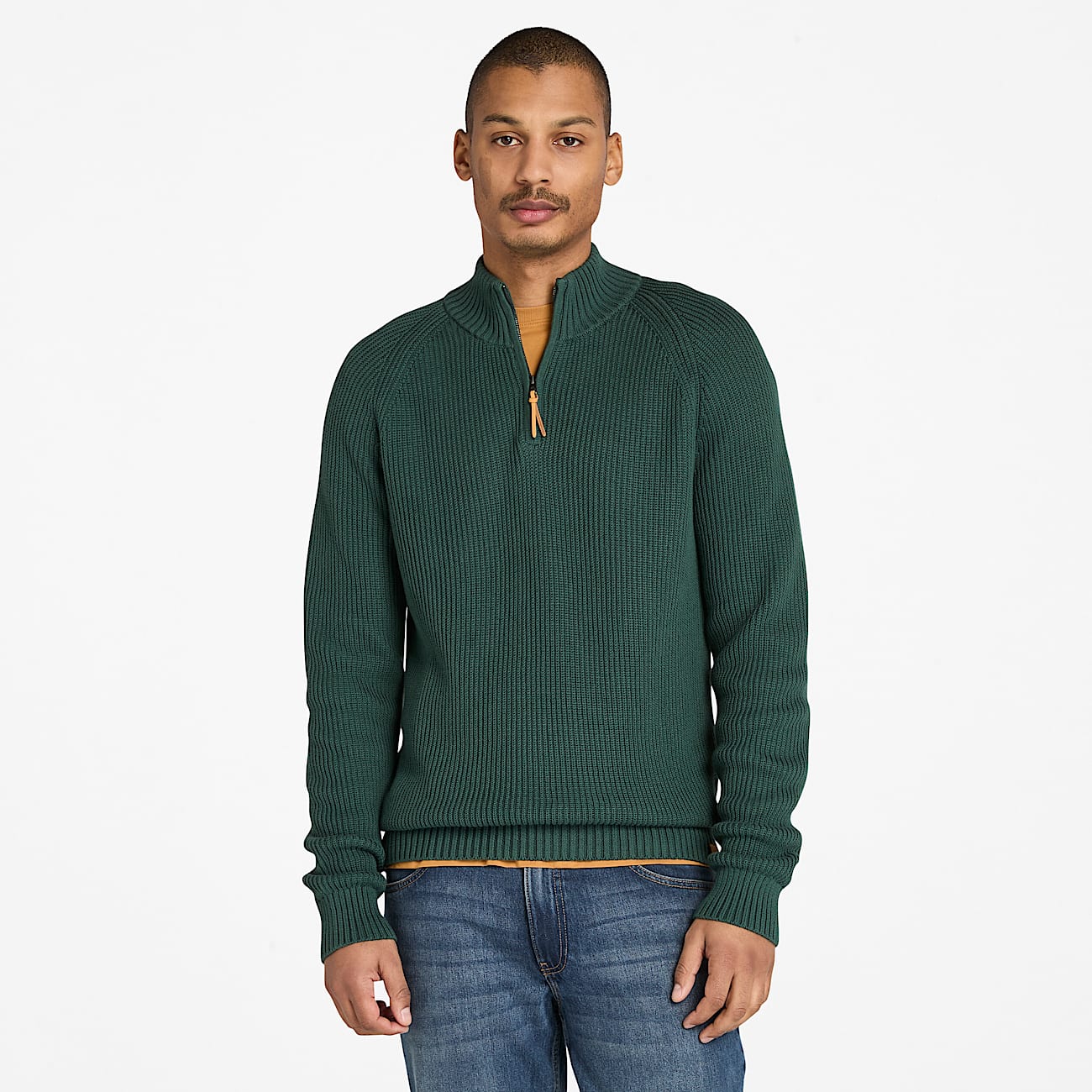Williams River Textured Quarter-Zip Jumper for Men in Dark Green - 1