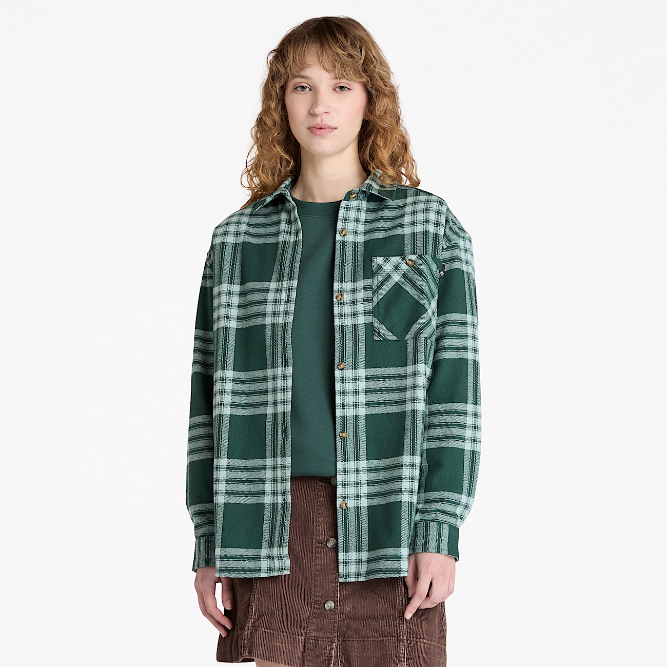 Mittelschweres Flanellhemd mit Tasche für Damen in Dunkelgrün - 1