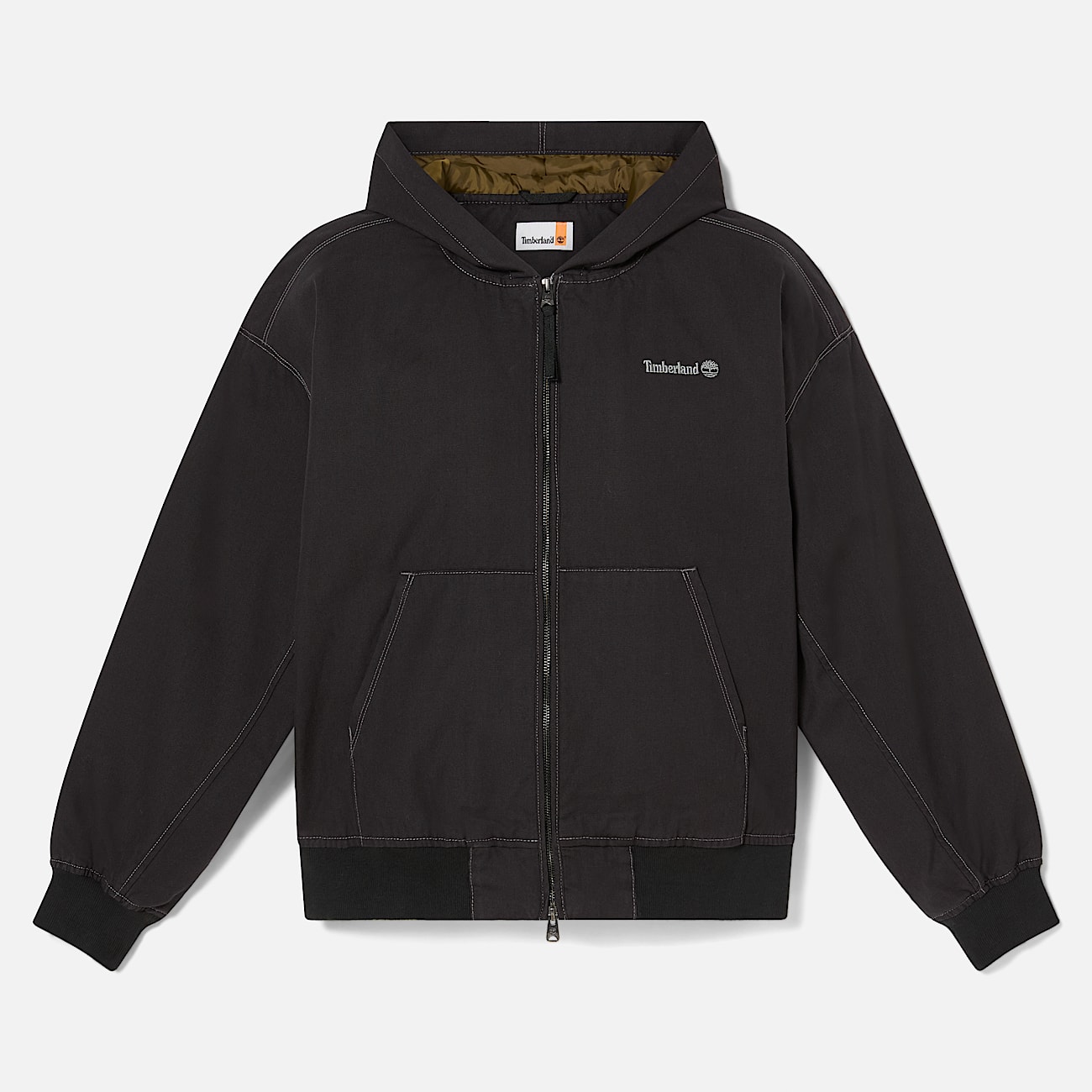 All Gender Washed Duck Canvas Hooded Bomber in Black - 5