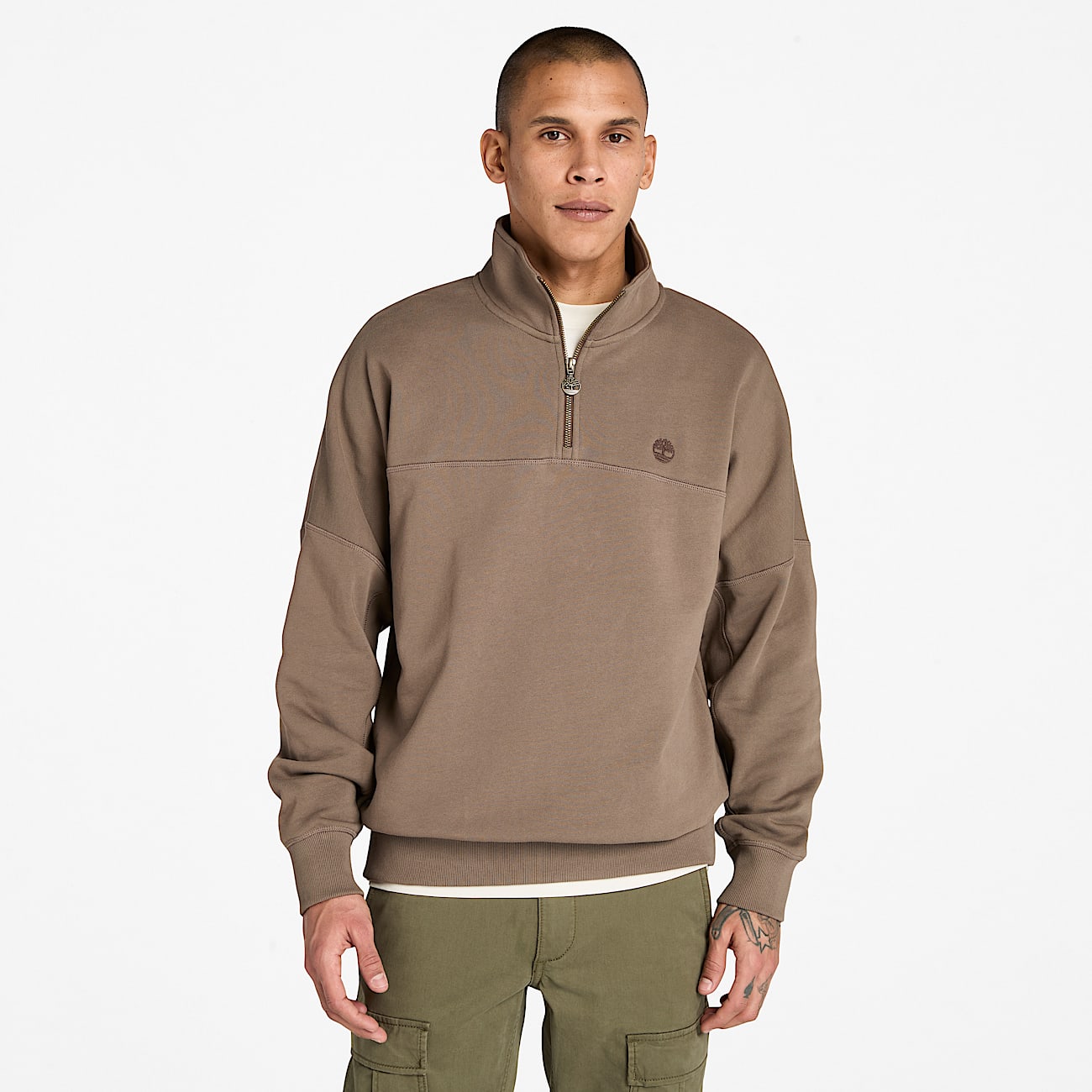 Sweatshirt met kwartrits voor heren in bruin - 1