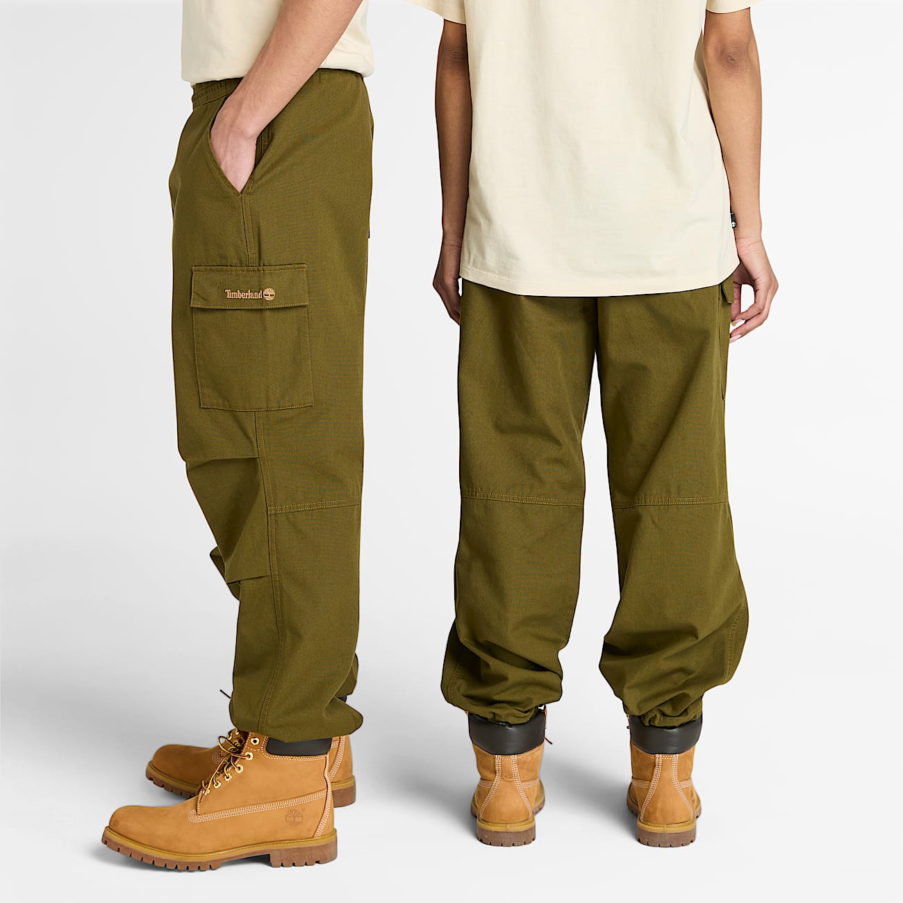 Washed Duck Canvas Cargo Trouser in Dark Green - 2
