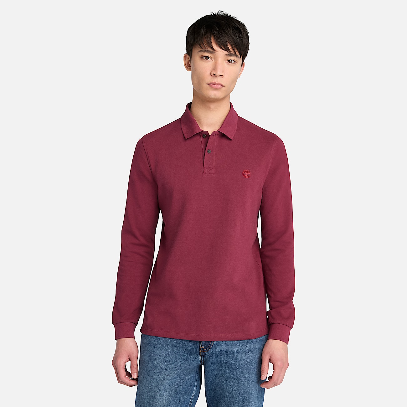 Millers River Long-Sleeve Pique Polo for Men in Burgundy - 1