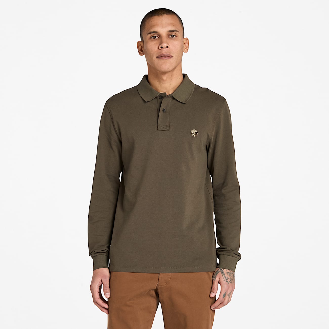 Polo en piqué Millers River à manches longues pour homme en vert - 1
