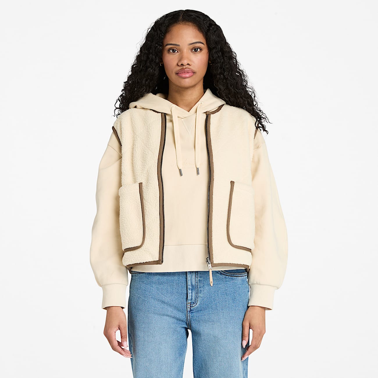 Hochflorige Fleeceweste für Damen in Beige - 1