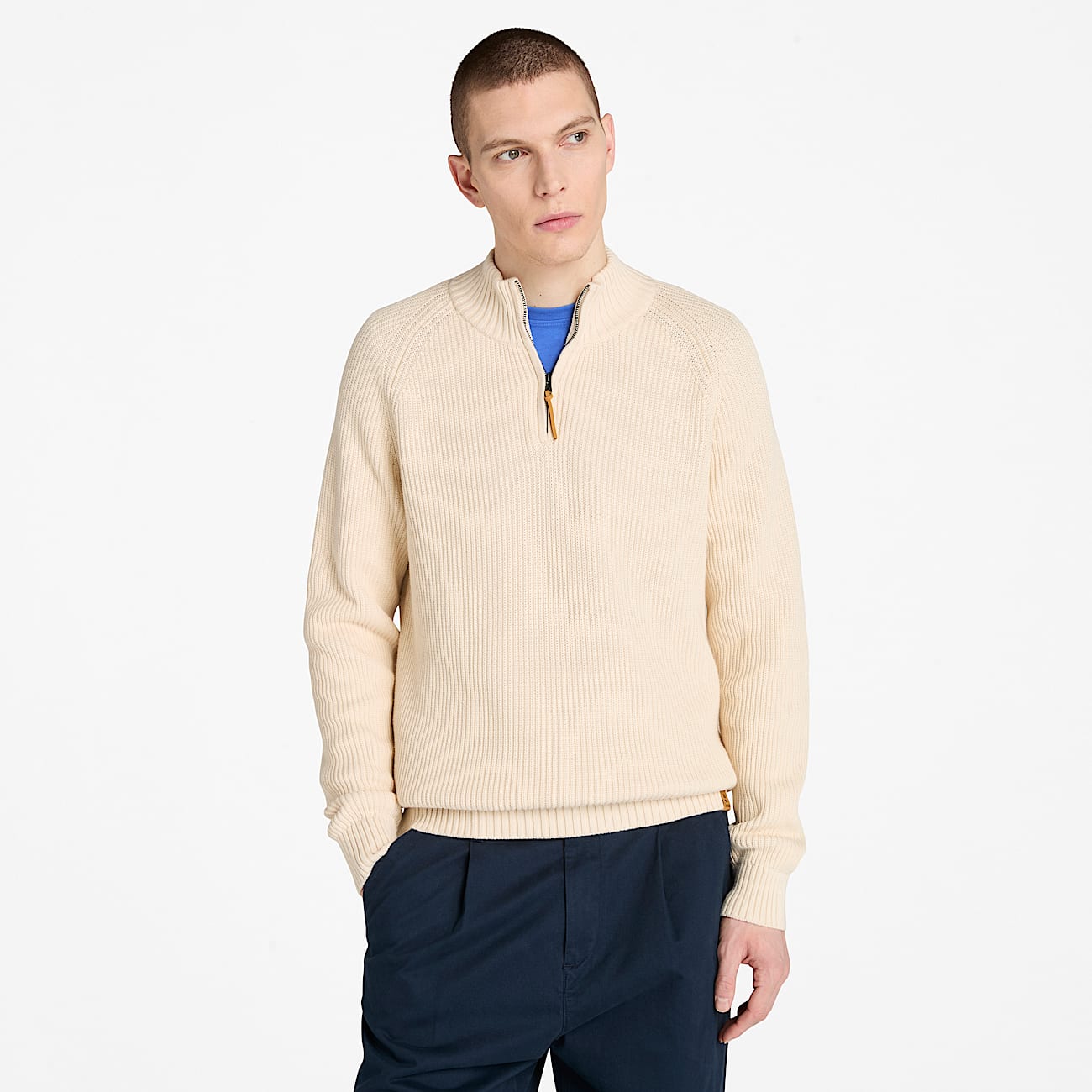 Williams River Textured Quarter-Zip Jumper for Men in Beige - 1