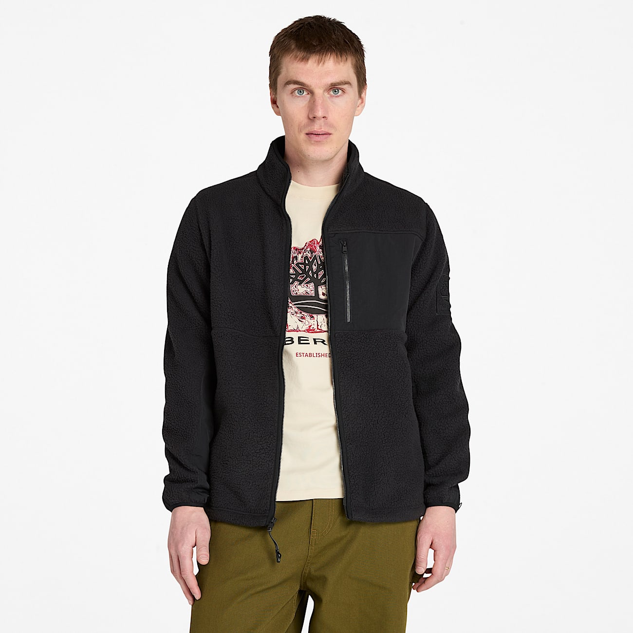 Veste en fourrure polaire pour homme en noir - 1