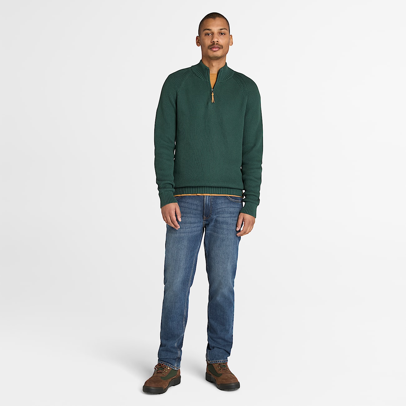 Williams River Textured Quarter-Zip Jumper for Men in Dark Green - 2