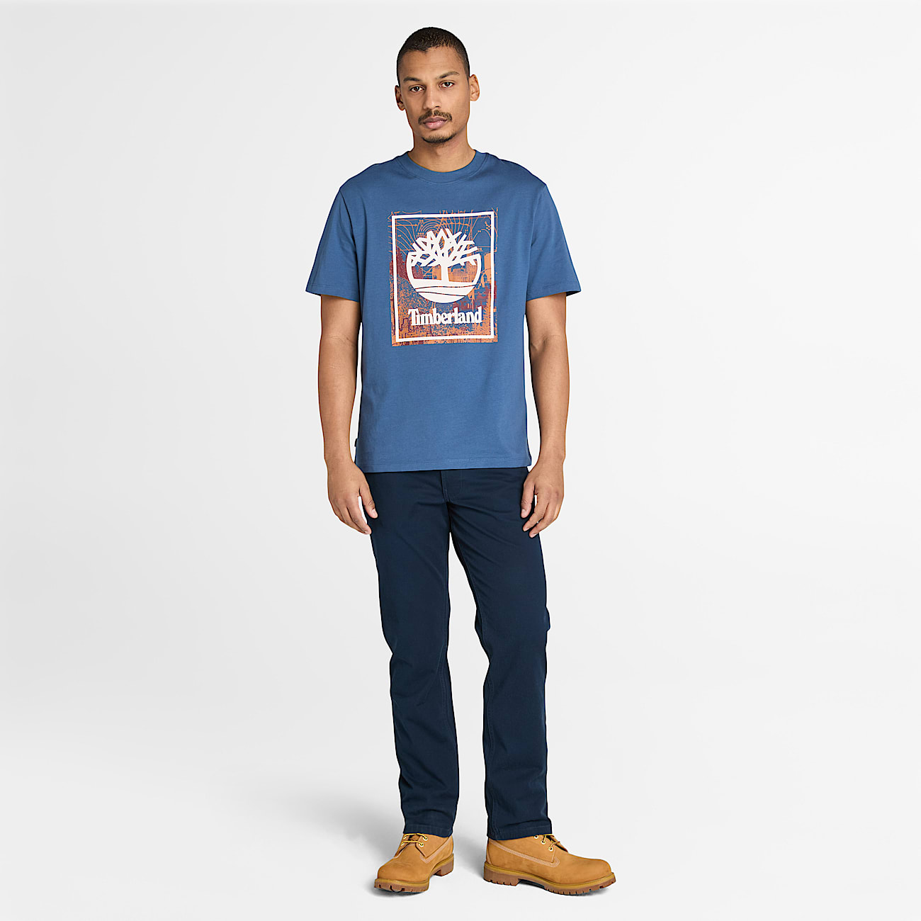 Seizoens-T-shirt met gelaagde logoprint op de voorkant voor heren in donkerblauw - 2