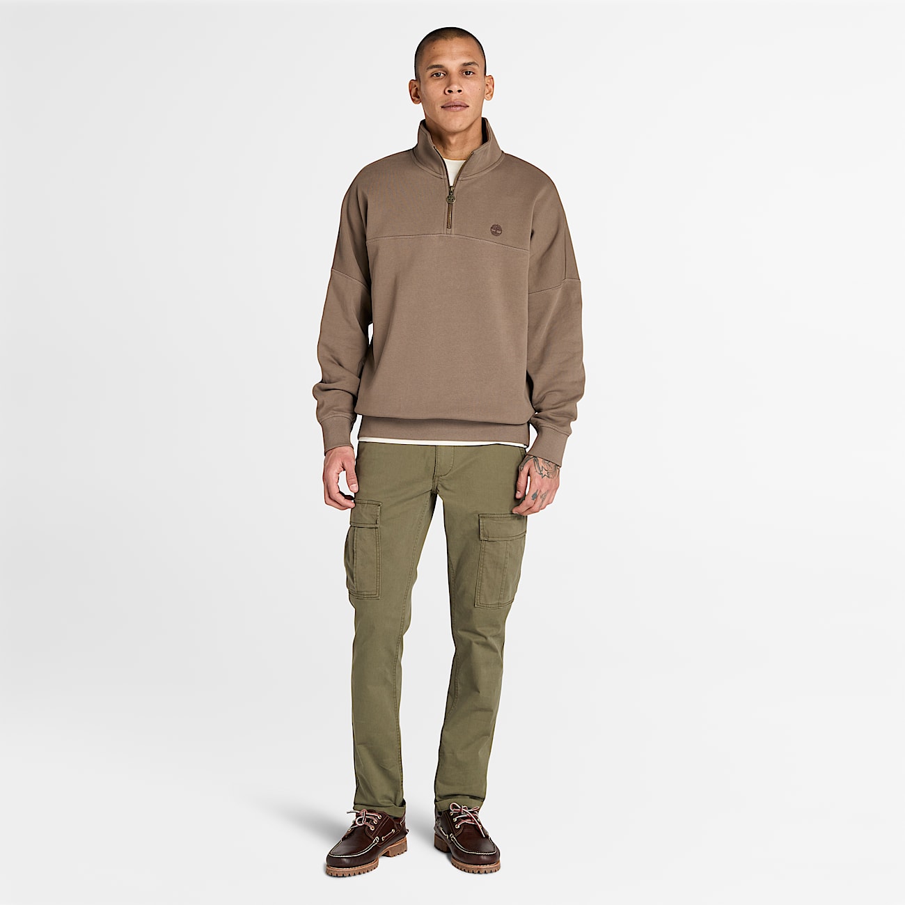 Sweatshirt met kwartrits voor heren in bruin - 2