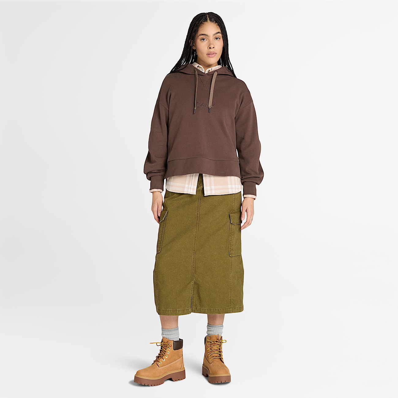 Mittelschweres Flanellhemd mit Tasche für Damen in Beige - 2