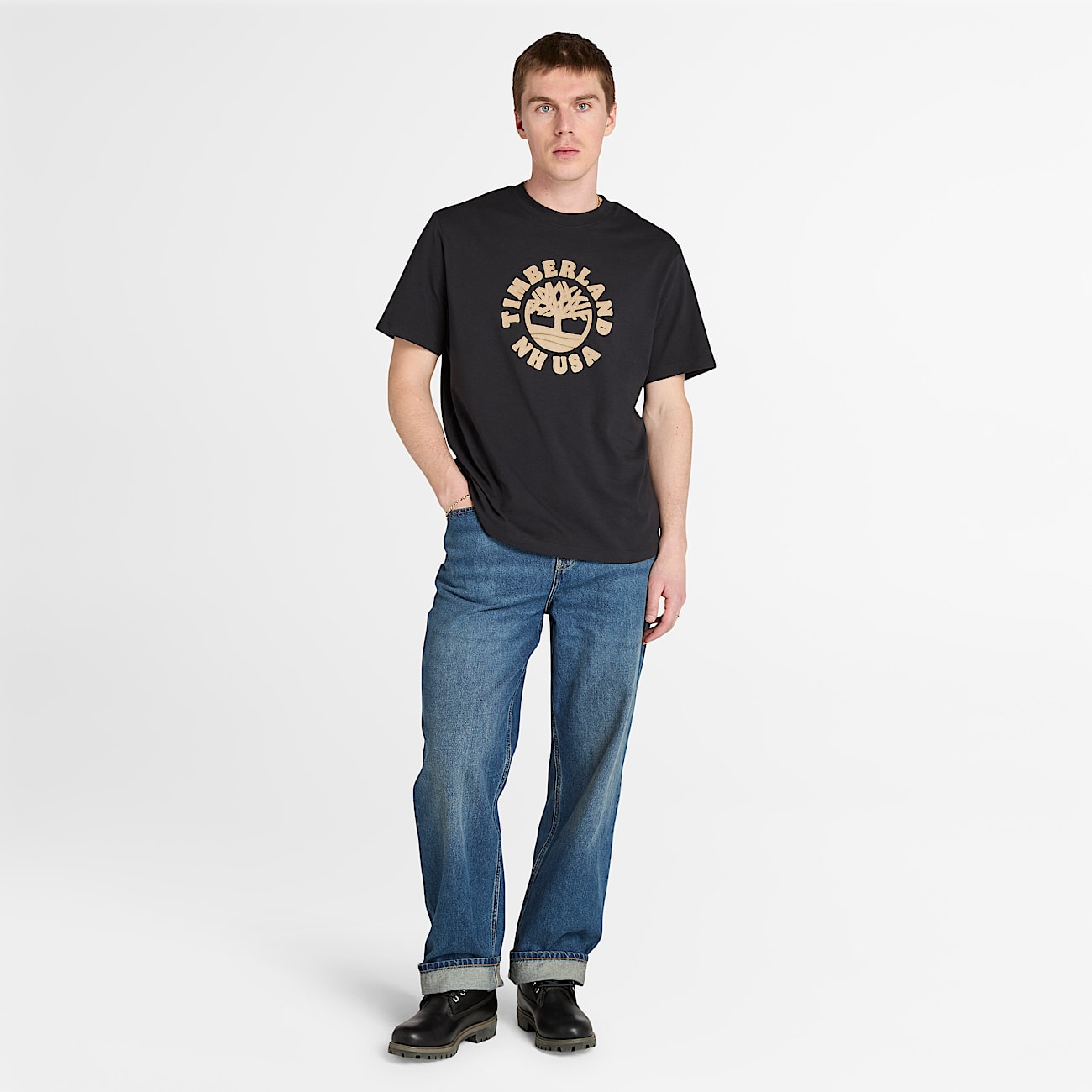 Kurzärmeliges T-Shirt mit Weihnachtsgrafik vorne für Herren in Schwarz - 2