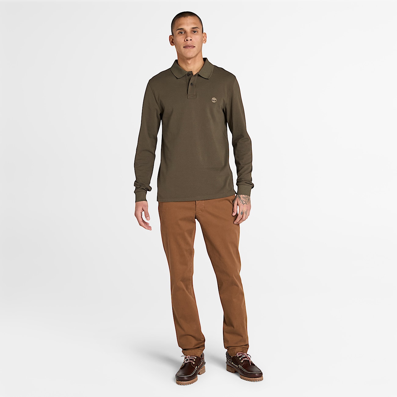 Polo en piqué Millers River à manches longues pour homme en vert - 2