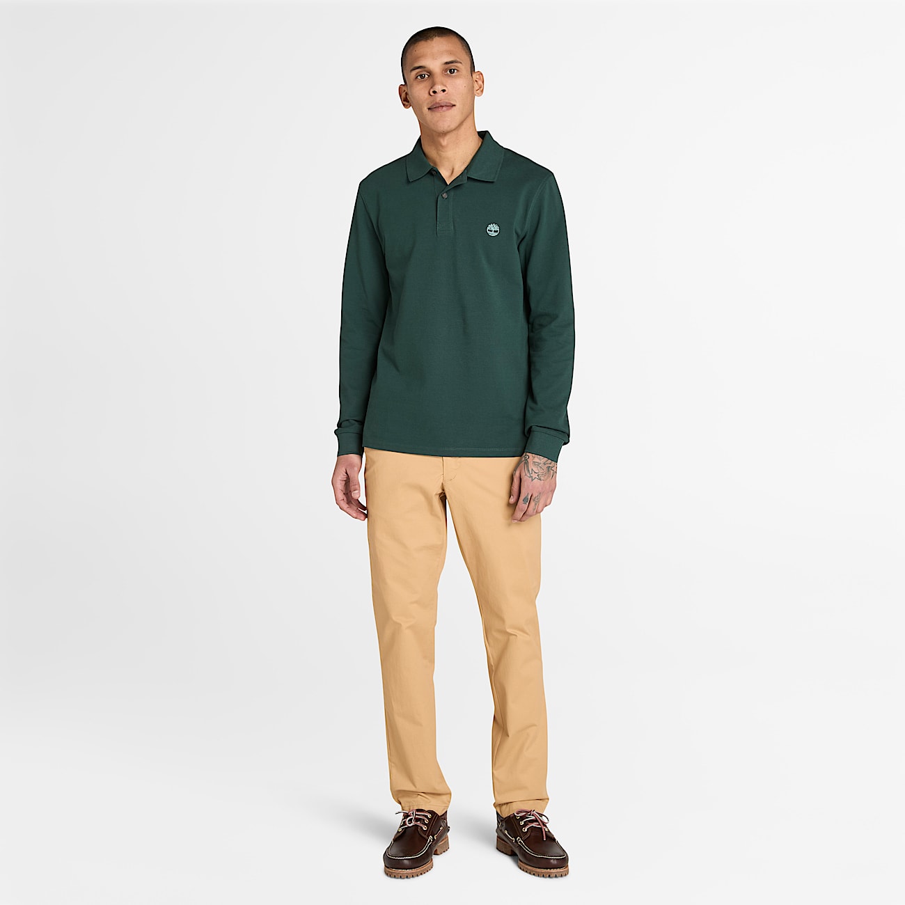 Millers River Long-Sleeve Pique Polo for Men in Dark Green - 2