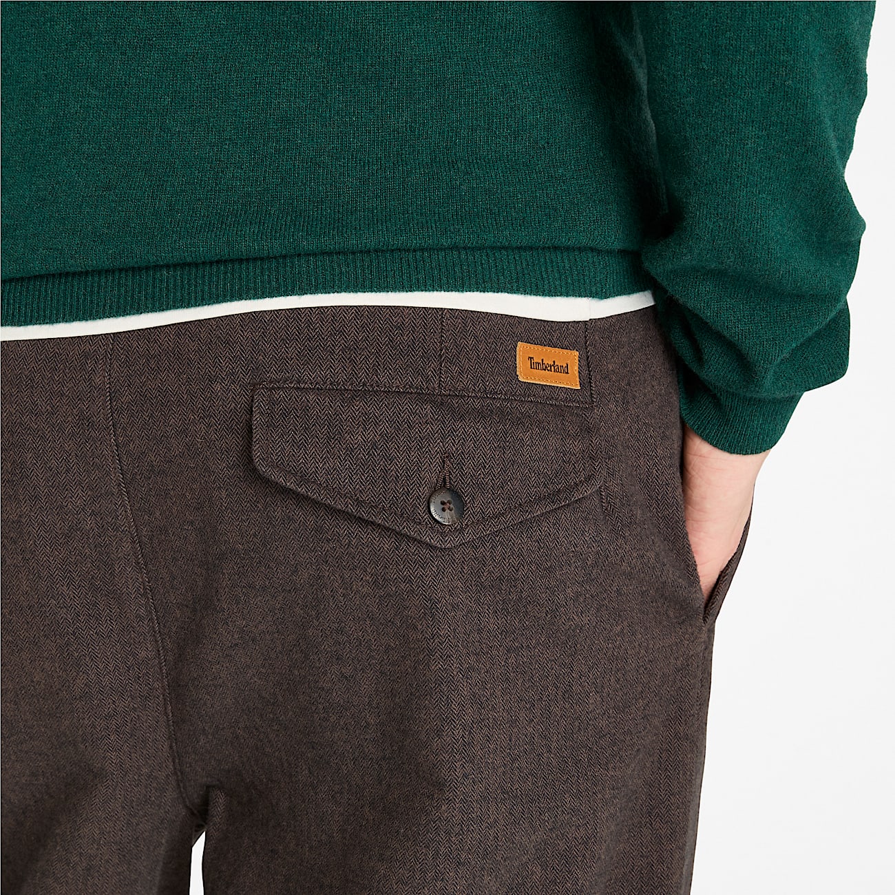 Claremont Pleated Herringbone Chinos for Men in Brown - 3