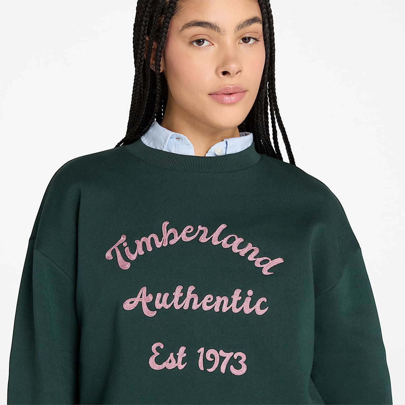 Gebürstetes Rundhals-Sweatshirt mit Grafik auf der Brust für Damen in Dunkelgrün - 3