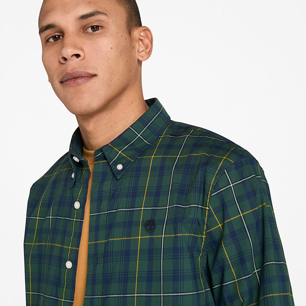 Chemise à carreaux en popeline extensible pour homme en vert foncé - 3