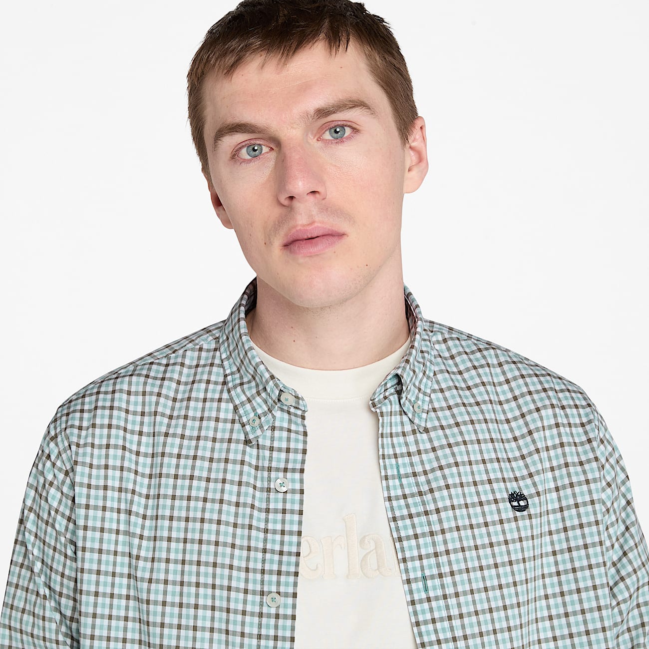 Stretch Poplin Gingham Shirt for Men in Grey - 3