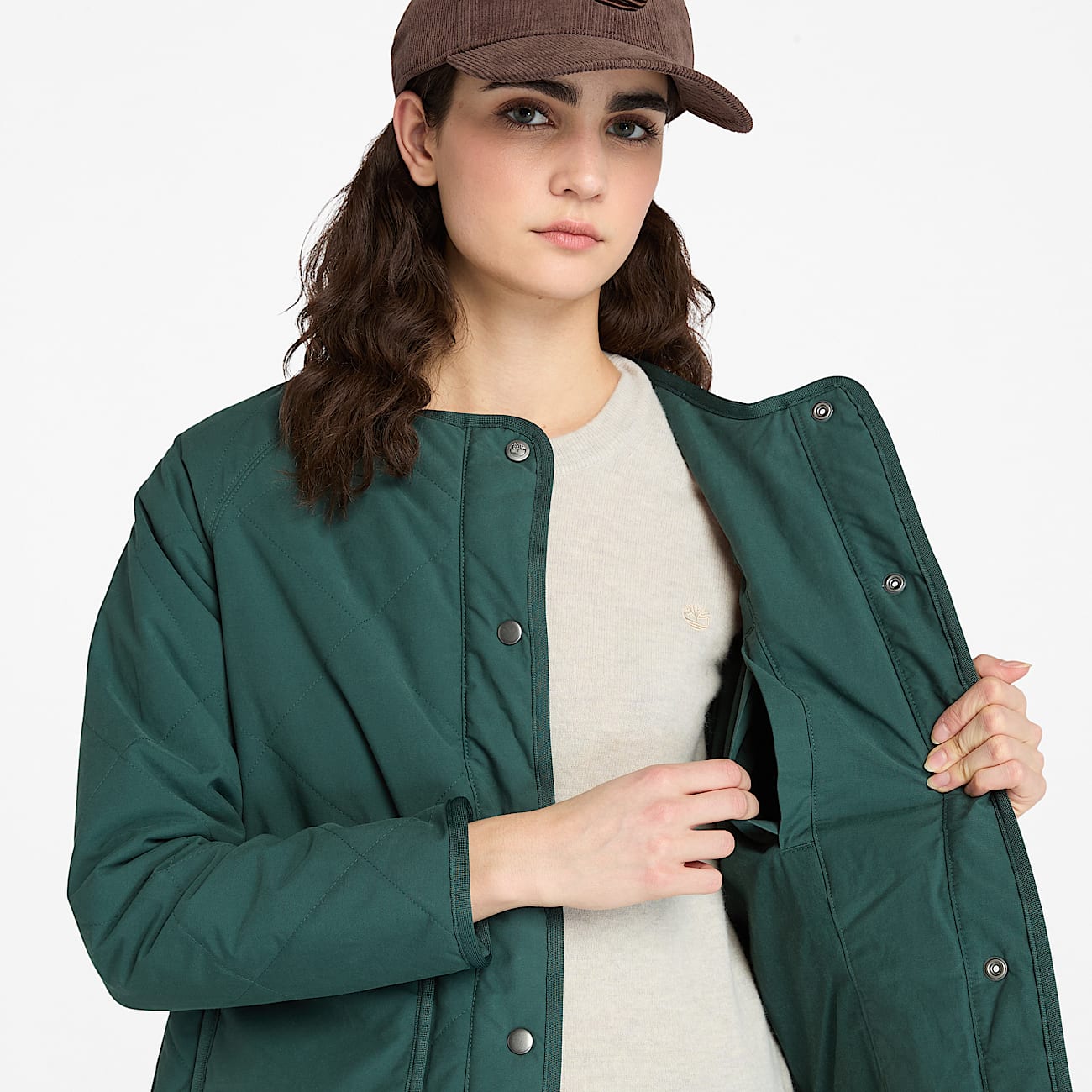 Chaqueta acolchada, impermeable y resistente para mujer en verde oscuro - 4