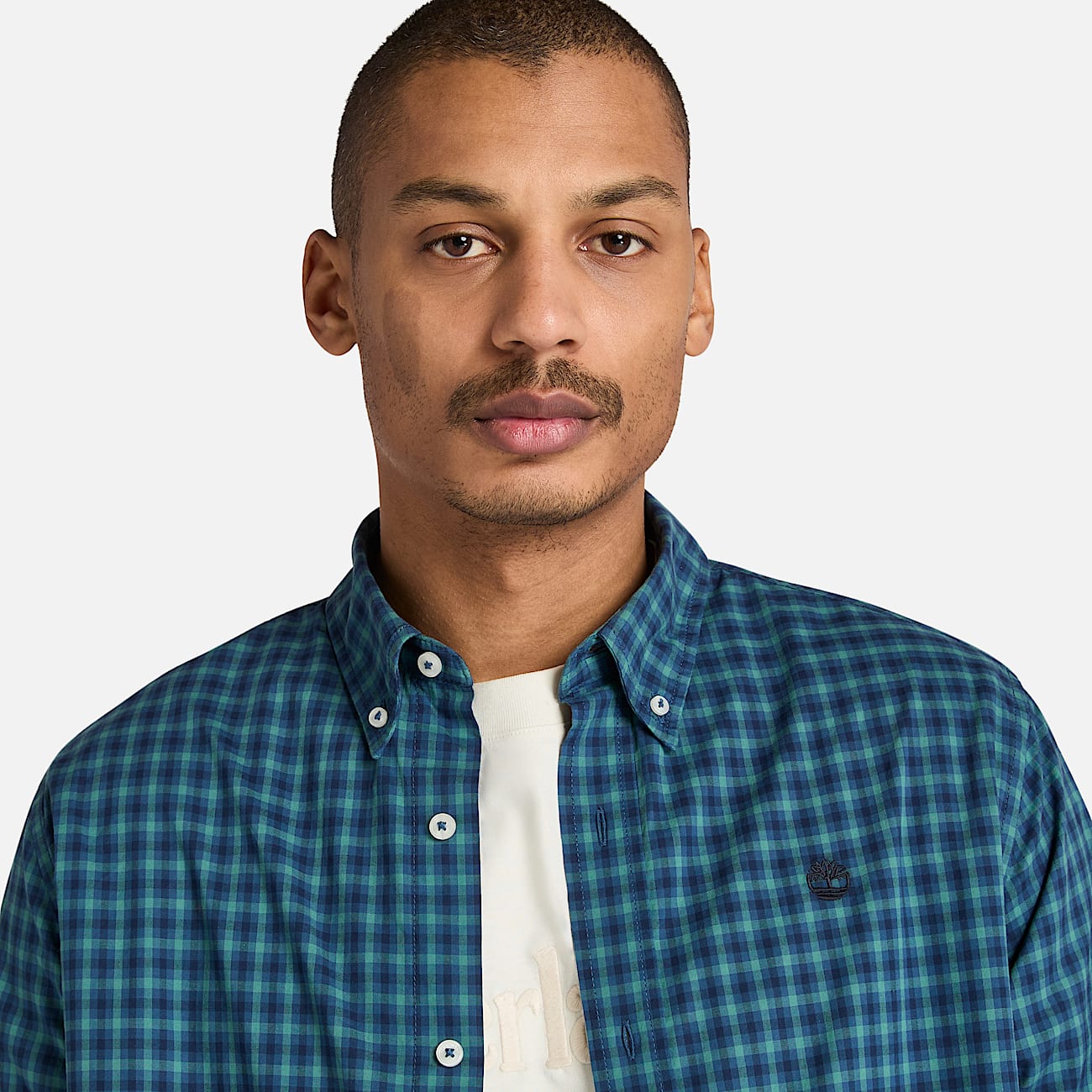 Stretch Poplin Gingham Shirt for Men in Dark Blue - 3