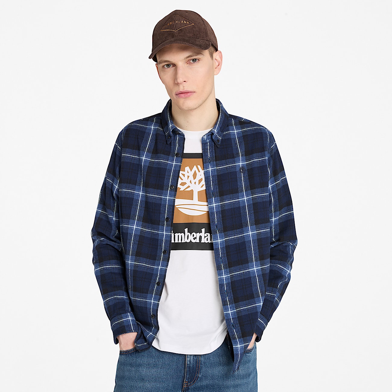 Chemise à carreaux en flanelle pour homme en bleu foncé - 1