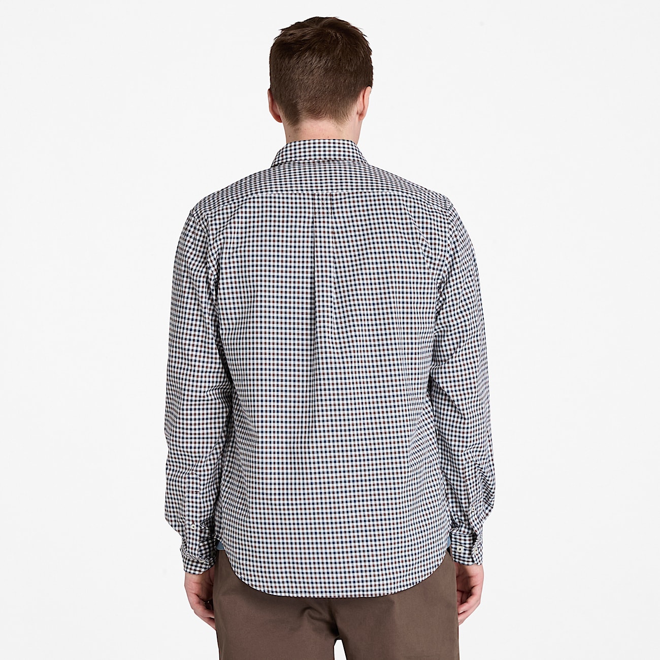 Stretch Poplin Gingham Shirt for Men in Brown - 4