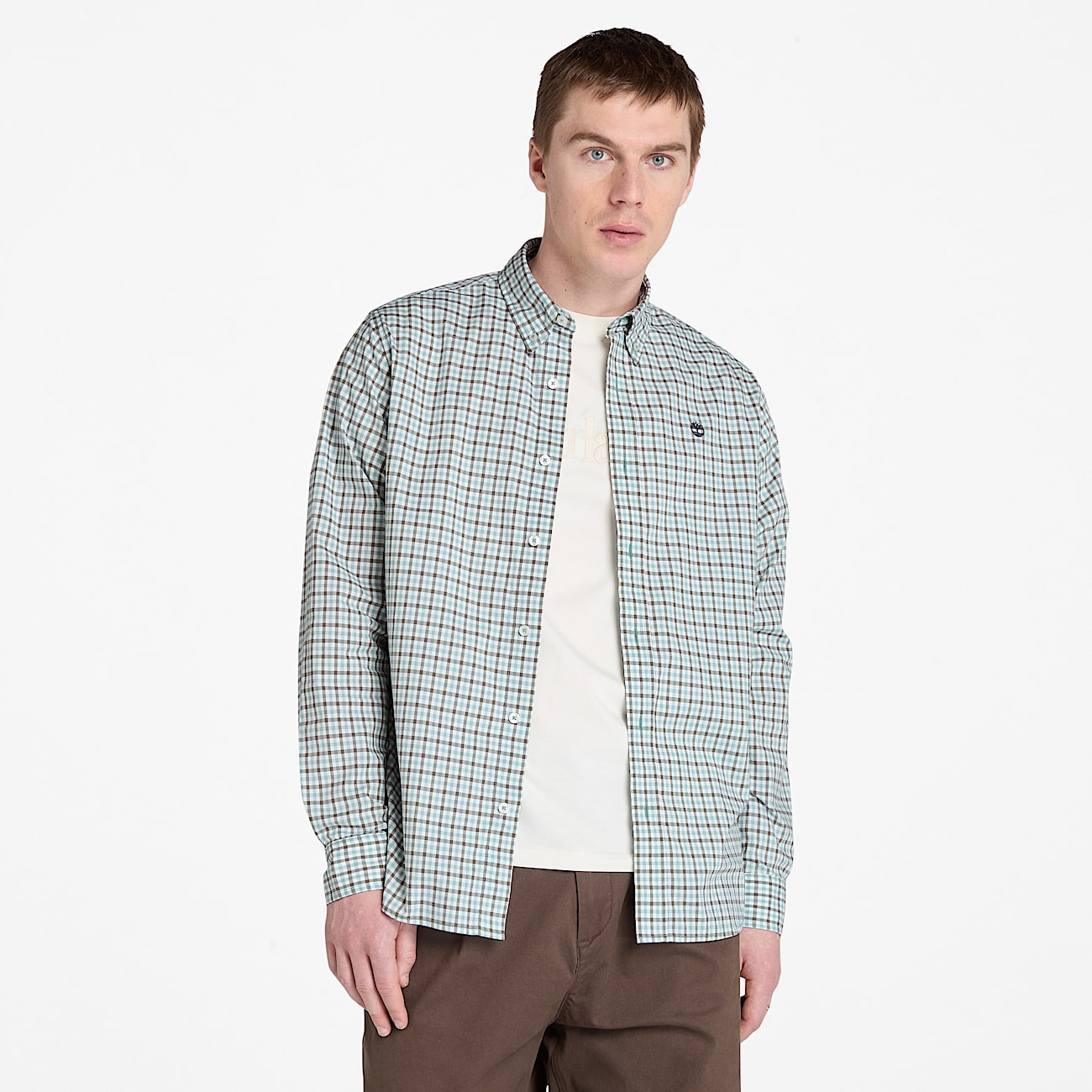 Stretch Poplin Gingham Shirt for Men in Grey - 1