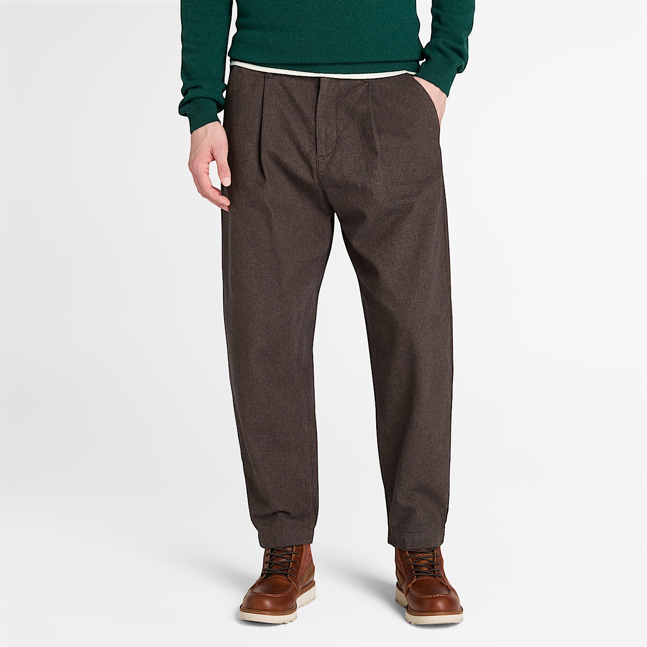 Claremont Pleated Herringbone Chinos for Men in Brown - 1